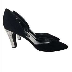 Stuart Weitzman Black Fabric Dress Shoe Rhinestone Heel Size 8 AA